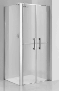 Corner shower enclosure with side panel and twin saloon doors